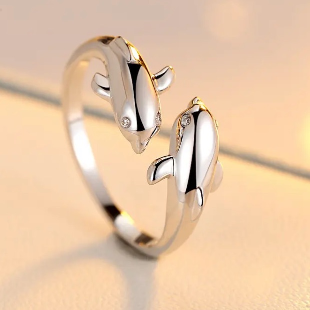 Double Dolphin Adjustable Ring
